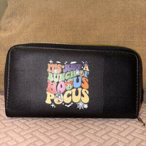 Disney Halloween It's Just a Bunch of Hocus Pocus Black Clutch Wallet 8x4 in.